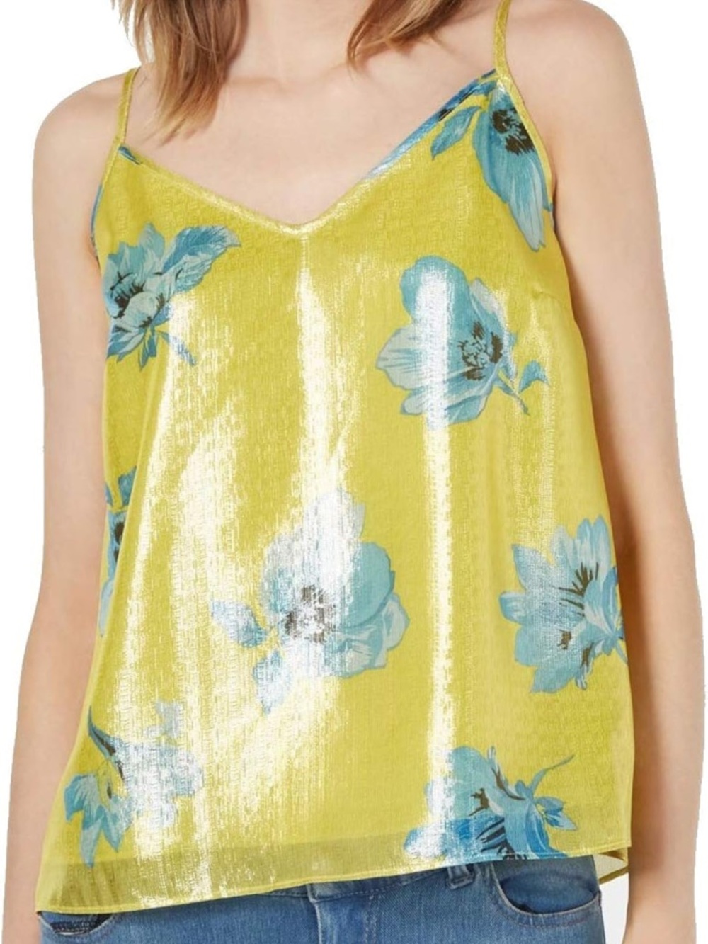 BAR III Women's Floral Printed Shine Tank Shirt Top